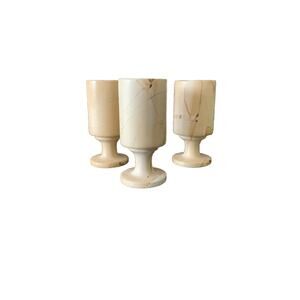 (3) Marble Onyx Shot Glasses Cups Gorgeous Vintage Hand Made Brown Tan Glass